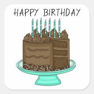 Teal and Brown Chocolate Cake Birthday   Square Sticker