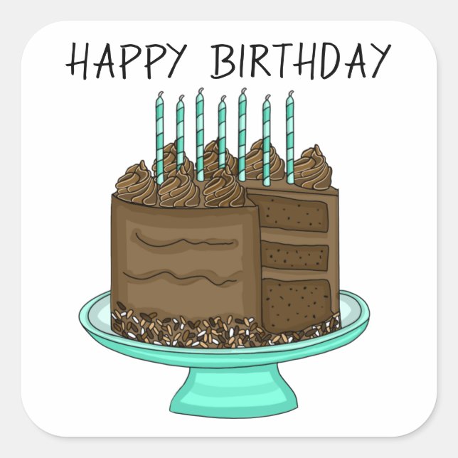 Teal and Brown Chocolate Cake Birthday   Square Sticker (Front)