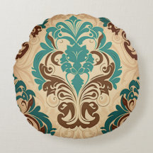 Teal and Brown Damask Flourishes on Warm Cream
