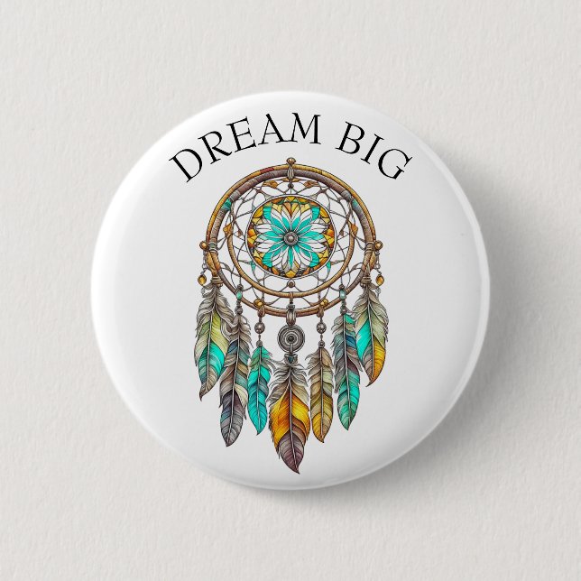 Teal and Brown Dreamcatcher | Dream Big 2 Inch Round Button (Front)