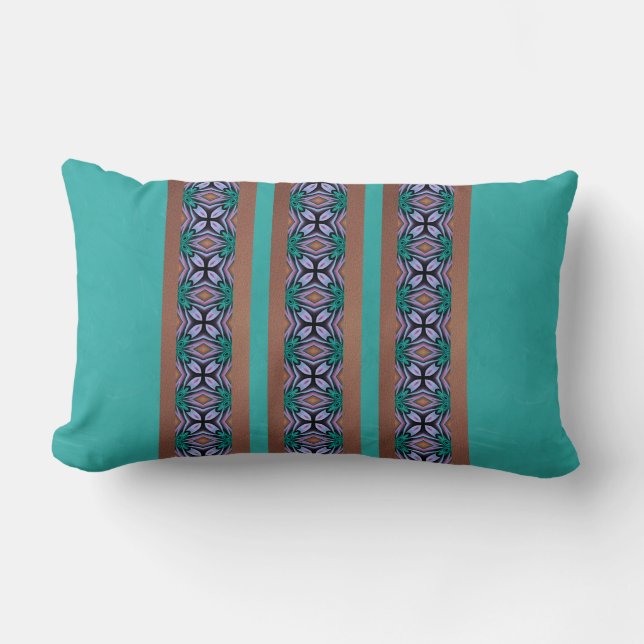 Teal and Brown Floral Designed Lumbar Pillow (Front)