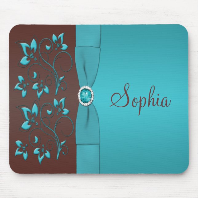 Teal and Brown Floral Mousepad (Front)