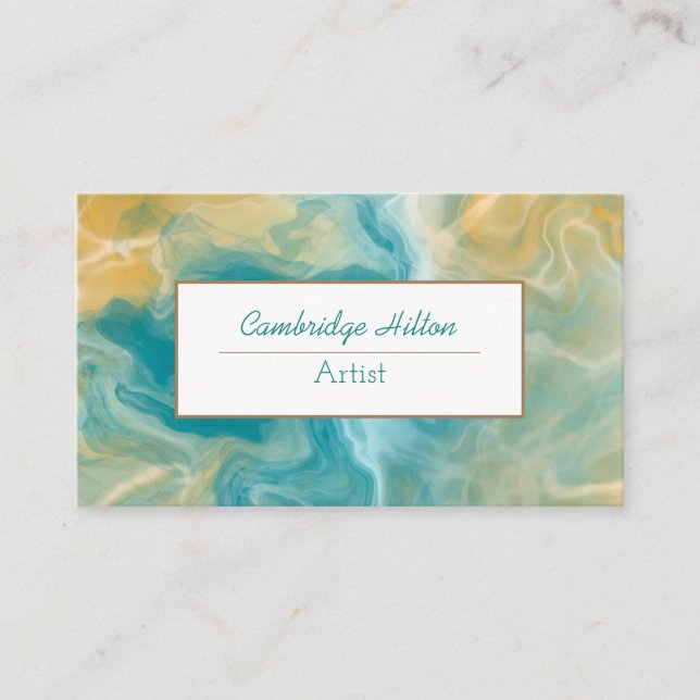  Teal and Brown Marble Swirls Business Card (Front)