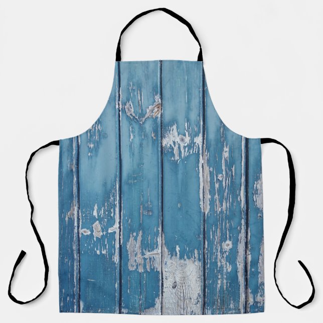Teal and brown wooden board apron (Front)
