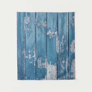 Teal and brown wooden board tapestry