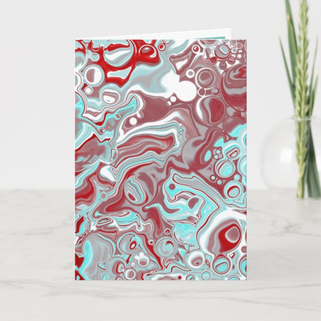 Teal and Burgundy Marble Fluid Art Blank Card (Front)