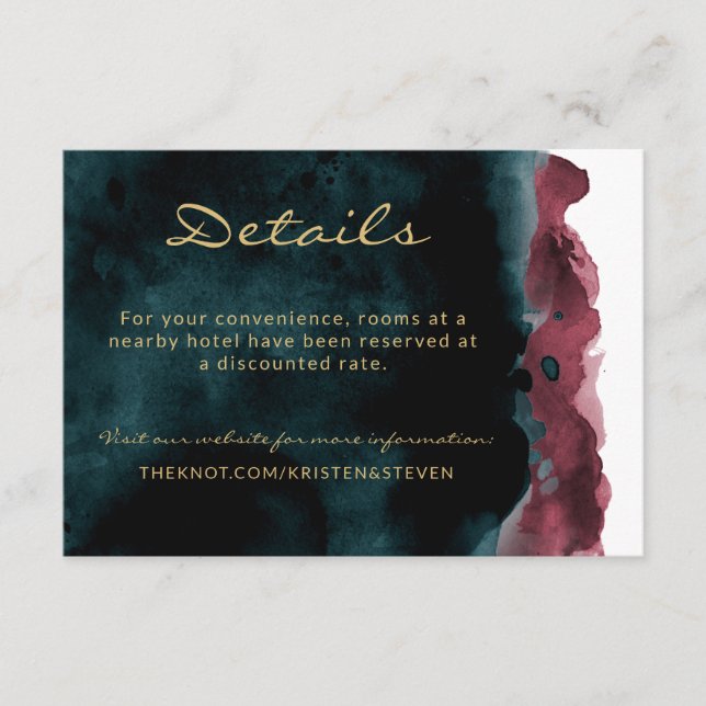 Teal and Burgundy Wedding Details Enclosure Card (Front)