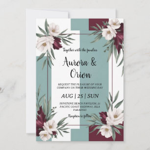 teal and burgundy wedding invitations