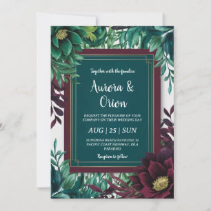 teal and burgundy wedding invitations