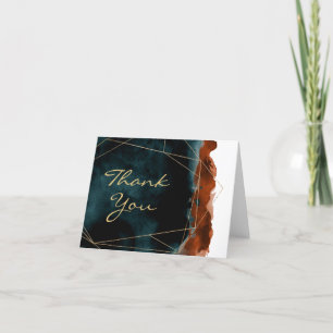 Teal and Burnt Orange Watercolor Thank You Card