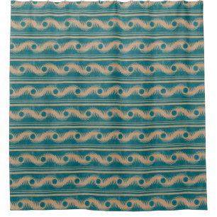 Teal and Caramel Spiral Geometric Striped Pattern