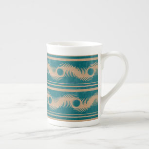 Teal and Caramel Spiral Geometric Striped Pattern Bone China Mug