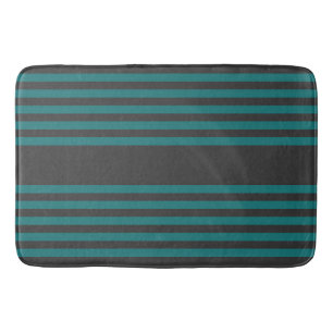 Teal and charcoal five stripe pattern bath mat