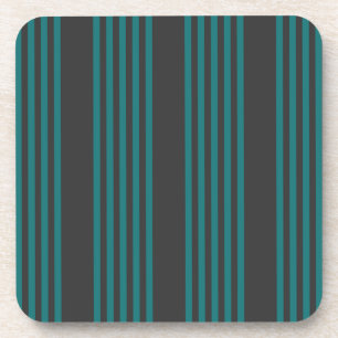 Teal and charcoal five stripe pattern coaster