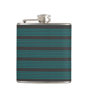 Teal and charcoal five stripe pattern hip flask