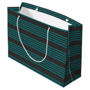 Teal and charcoal five stripe pattern large gift bag