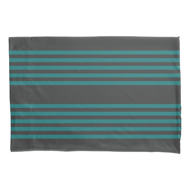 Teal and charcoal five stripe pattern pillowcase (Front)