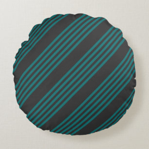 Teal and charcoal five stripe pattern round pillow