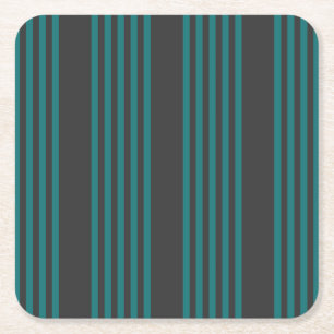 Teal and charcoal five stripe pattern square paper coaster