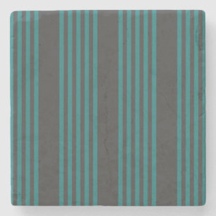 Teal and charcoal five stripe pattern stone coaster