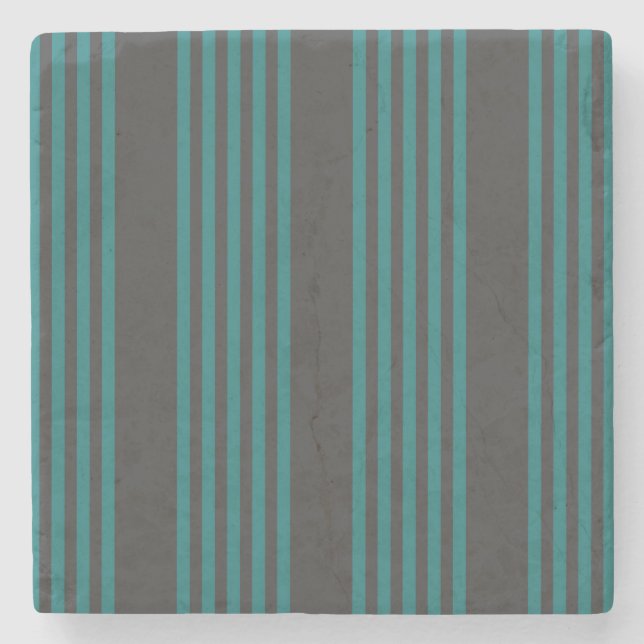 Teal and charcoal five stripe pattern stone coaster (Front)