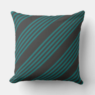 Teal and charcoal five stripe pattern throw pillow