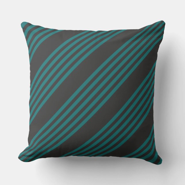 Teal and charcoal five stripe pattern throw pillow (Front)