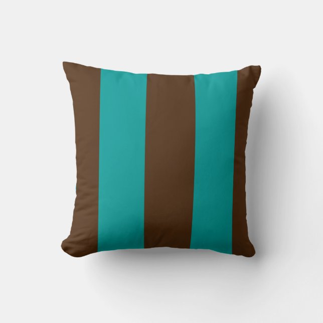 Teal and Chocolate Stripes Throw Pillow (Front)