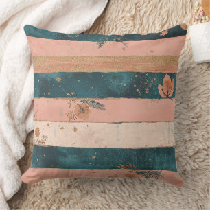 Teal and Clay Celestial Stripe with Tribal Details Throw Pillow
