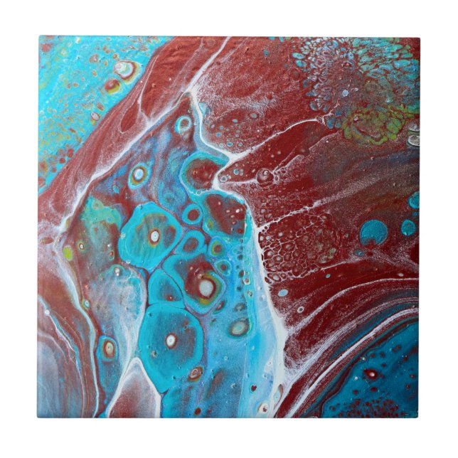 Teal and Copper Acrylic Pour Art Tile (Front)