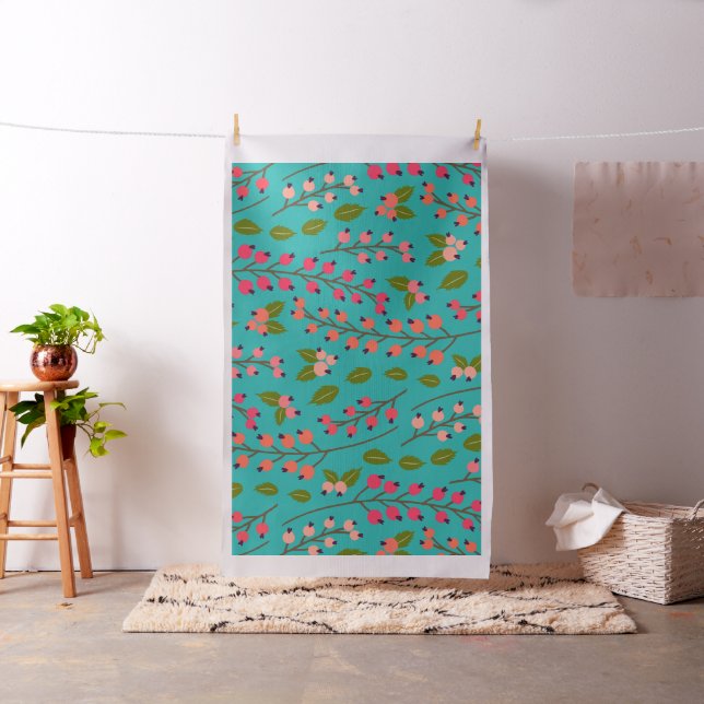 Teal and Coral Berry Pattern Fabric (In Situ)