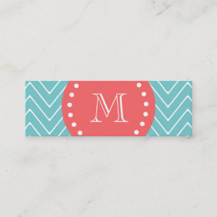 Teal and Coral Chevron with Custom Monogram Mini Business Card