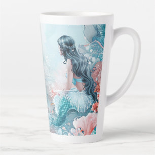 Teal and Coral Mermaid Tall Latte Mug