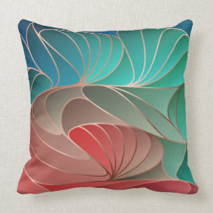 Teal and Coral New Art Nouveau Throw Pillow