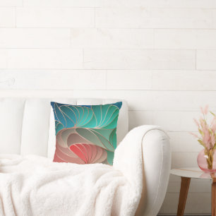 Teal and Coral New Art Nouveau Throw Pillow