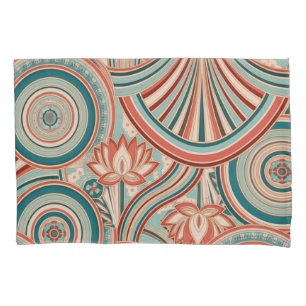 Teal and Coral Nouveau Flow Pillowcase