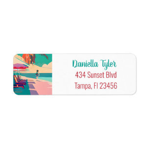 Teal and Coral Sandy Beach Person Walking