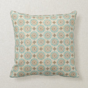 Teal and Cream Circles on Tan Throw Pillow