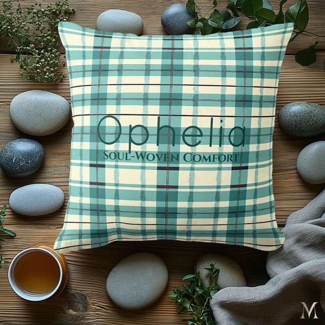 Teal and Cream Plaid | Custom Cozy Tartan Accent  Throw Pillow (Creator Uploaded)