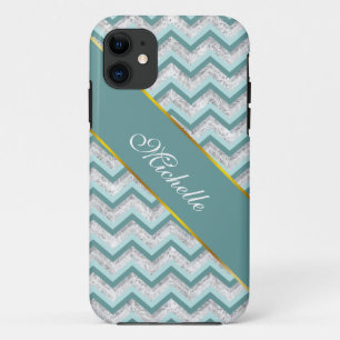 Teal and Crystal Zigzag Pattern iPhone 11 Case