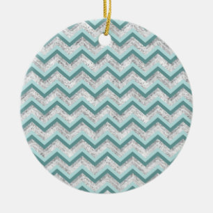 Teal and Crystal Zigzag Pattern Ceramic Ornament