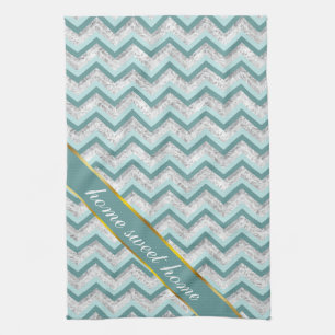 Teal and Crystal Zigzag Pattern Kitchen Towel