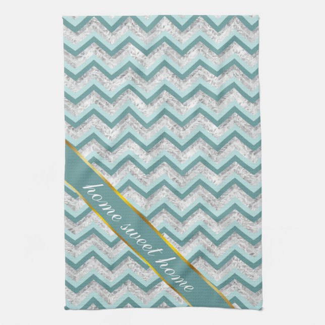Teal and Crystal Zigzag Pattern Kitchen Towel (Vertical)
