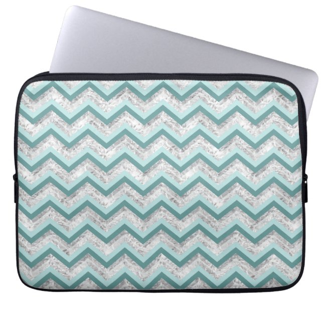 Teal and Crystal Zigzag Pattern Laptop Sleeve (Front)