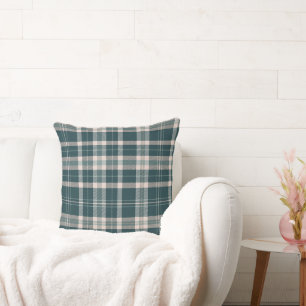Teal and Earth tones Neutral plaid design Throw Pillow