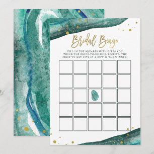Teal and Faux Gold Geode Bridal Shower Bingo Game Invitation