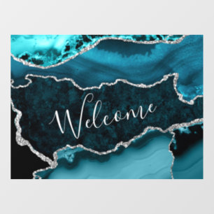 Teal and Faux Silver Glitter Marble Agate Window Cling