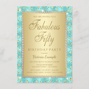 Teal and Gold 50th Birthday Party Invitations