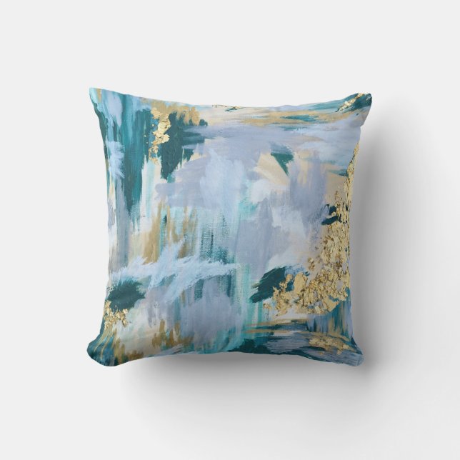 Teal and Gold Abstract Pattern Throw Pillow (Front)