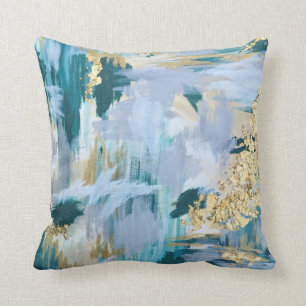 Teal and Gold Abstract Pattern Throw Pillow